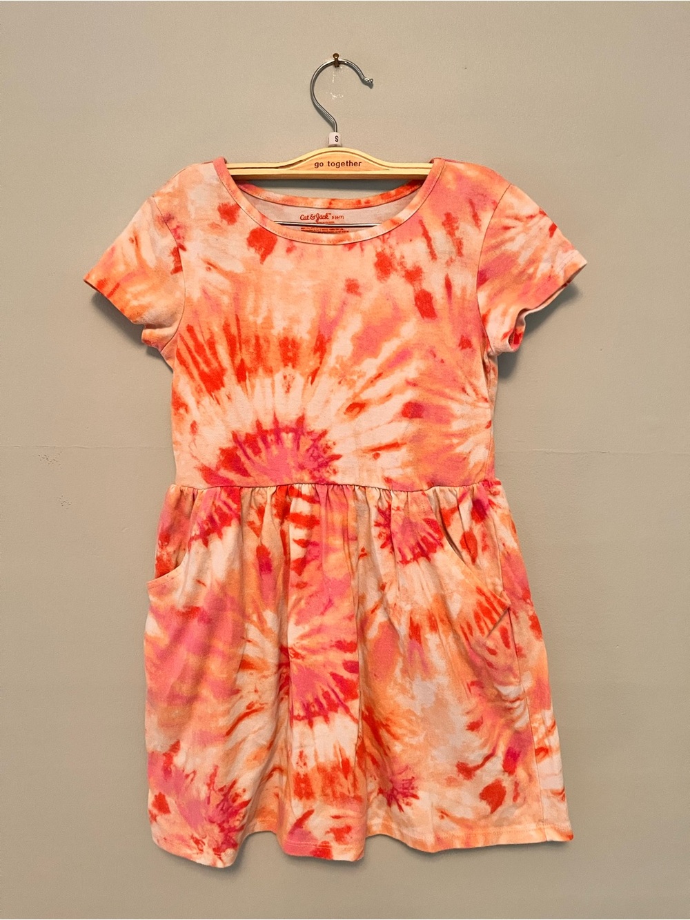 Cat & Jack Girls' Tie-Dye Short Sleeve Dress in Orange and Pink